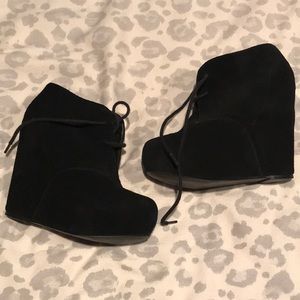 Black wedge booties